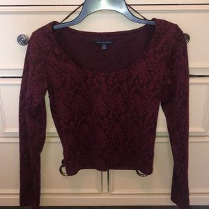 maroon floral print top
